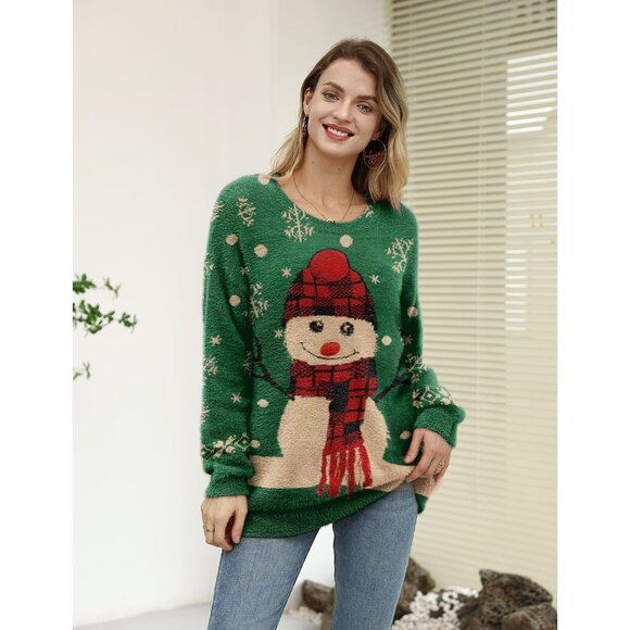 Women Christmas Sweater Graphic Print Oversized Pullover Picture 157 Loose Top - Picture 2 of 4